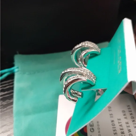 Kurt Geiger Silver Crystal Triple Huggie Hoop Earrings - Picture 4 of 8